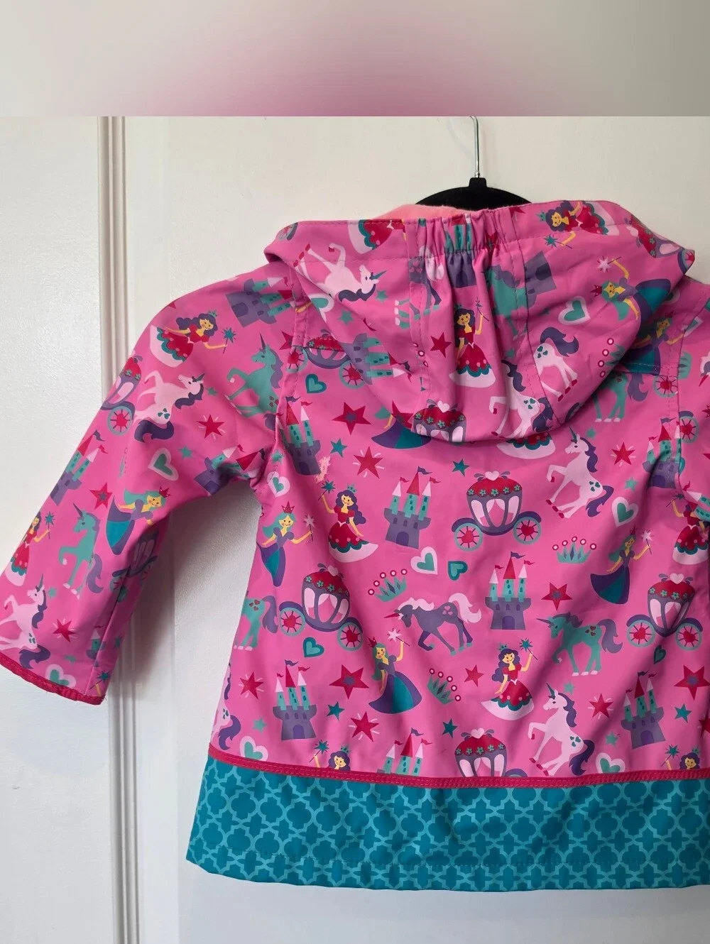 Stephen Joseph Kids Pink Hooded Raincoat Jacket in the Princess Pattern 2T